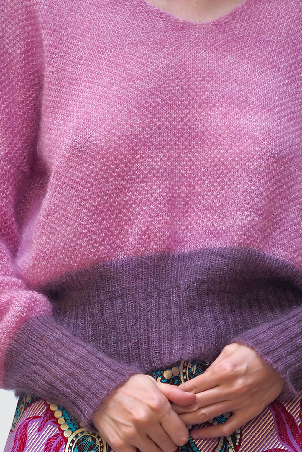 Pull en laine kid mohair et soie rose, pull femme ☘ La Jupe du Succès