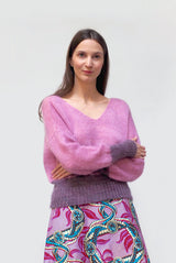 Pull en laine mohair et soie rose